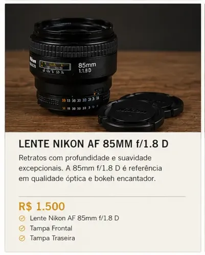 lente 85 mm nikon Mecânca e AF