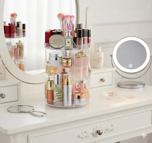 Organizador Giratório de Maquiagem e Cosméticos em Acrílico