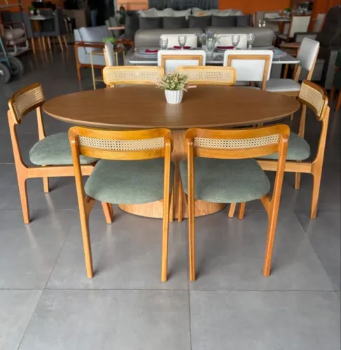 Mesa de Jantar Oval 160x90 6 Lugares 100% Madeira Pronta Entrega