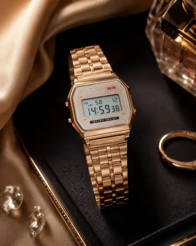 Relógio Casio de Alto Padrão Dourado Vintage + Caixa Casio com Velcro