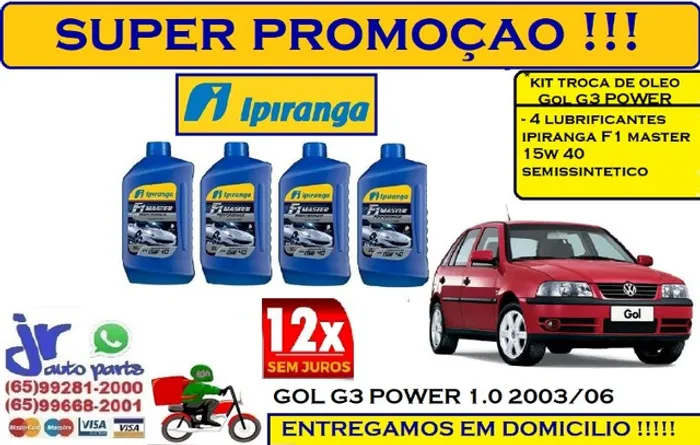 Kit Lubrificante Ipiranga F1 Master 15W 40 Gol G3 1.0 2003/06 Power