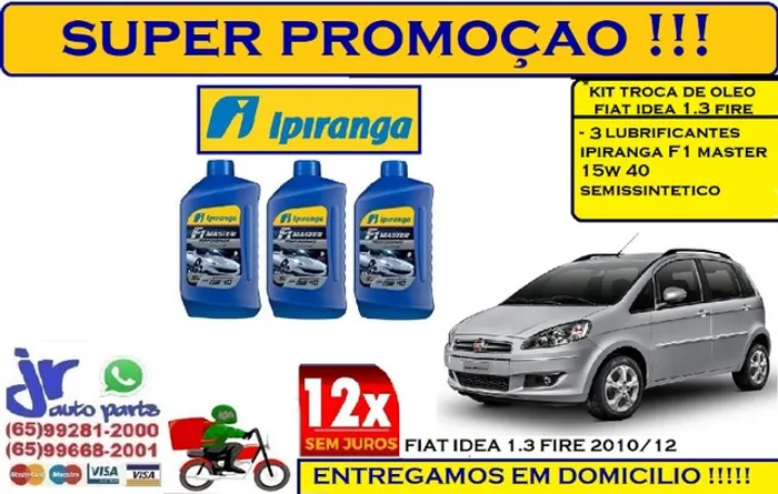 Kit Lubrificante Ipiranga F1 Master 15W 40 Fiat Idea 1.4 2010/12