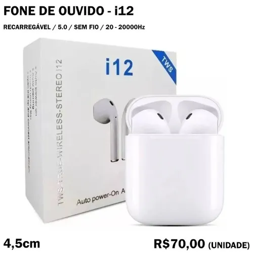 Fone de Ouvido i12 Bluetooth Sem Fio