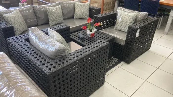Conjunto sofá area externa, fibra e corda náutica