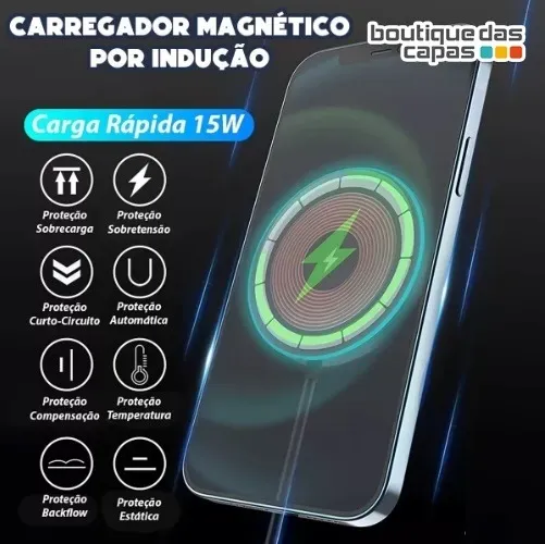 Carregador Magnético Por Indução Aproximação 15w Turbo Usb-c iphone xiaomi samsung