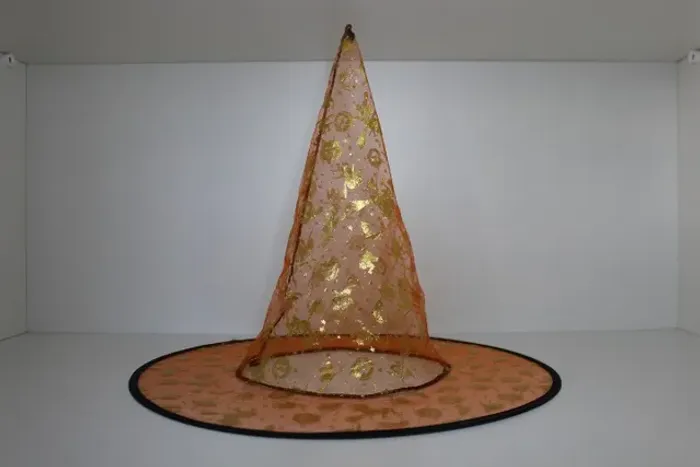 Chapéu Bruxa - Estampa Laranja com Dourado