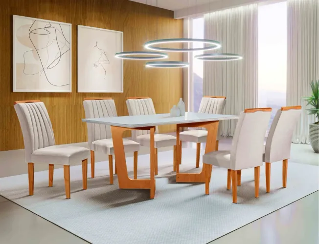 Mesa de Jantar 170x90 com 6 Cadeiras Stela s6543