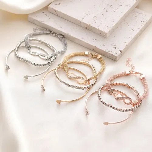 Bracelete 3 Em 1 Símbolo Do Infinito, Coração E Pedraria
