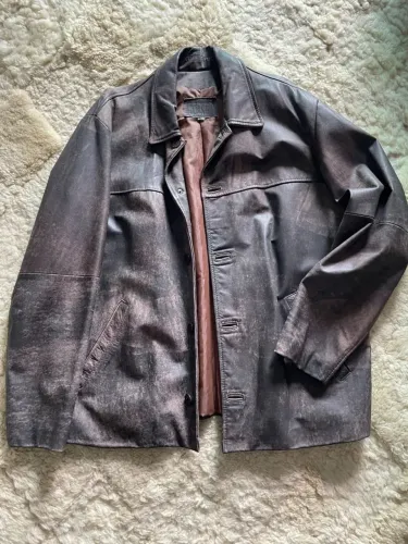 Jaqueta de Couro Marrom Vintage