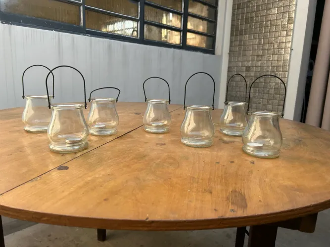 Decoração porta velas em vidro com alças
