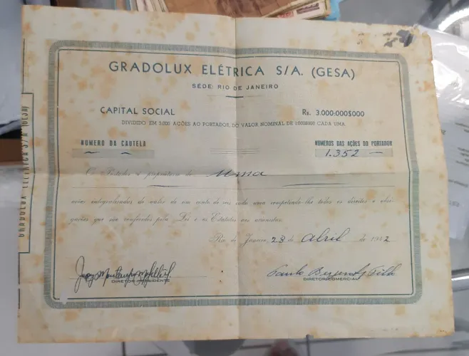 Ações antigas da Gradolux Elétrica S/A.