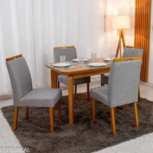 Mesa de Jantar Londrina 120x80 Cinamomo 4 Cad. Isabela Linho Cinza - Entrega Rápida! 