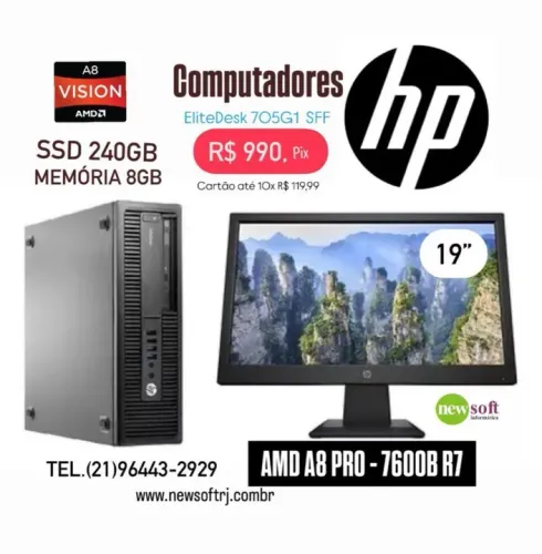 Computador HP EliteDesk 705G1 SFF AMD A8 PRO-7600B R7 - 19''