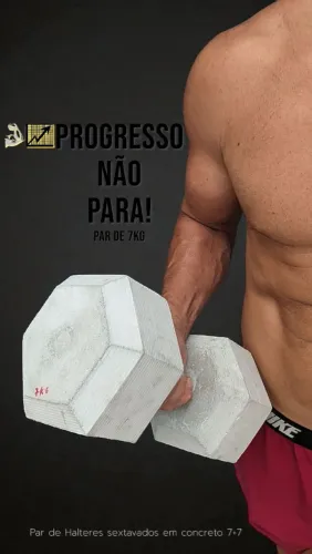 Halteres de concreto 7kg (7+7) sextavados com pegada tubular em pvc Peso Maromba Raiz
