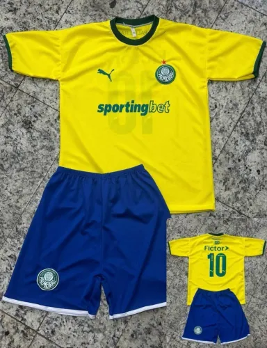 Conjunto infantil camisa + chort  palmeira amarela 