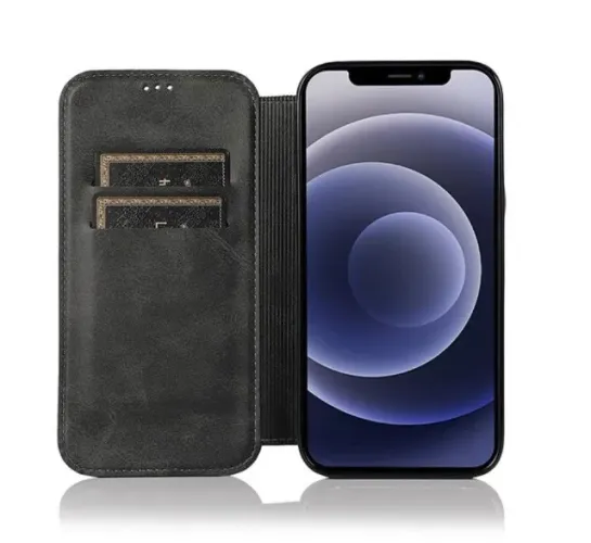 Capa carteira case iPhone 6 7 8 Plus antichoque em couro preta