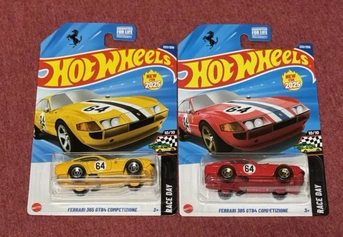 Lote de 2 Hot Wheels 2025 Ferrari 365 GTB4 Competizione Amarelo/Vermelho