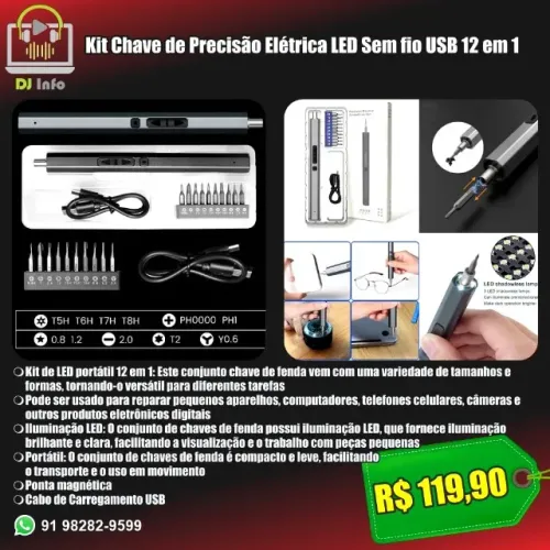 Kit Chave de Precisão Elétrica LED Sem fio USB 12 em 1