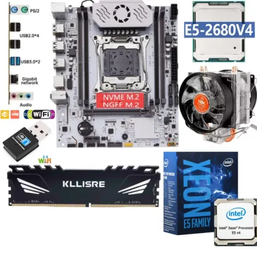 KIT PLACA MÃE INTEL XEON E5-2680 V4+8GB Memória DDR4+Cooler Duplo Rgb+Adaptador WI-FI