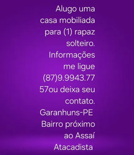 Casa para UM RAPAZ SOLTEIRO sem animal. Disponível em Agosto