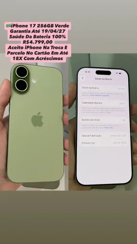 iPhone 17 256GB Verde - Garantia Até 19/04/27 (Usado)