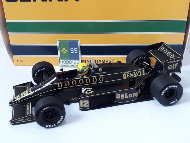 Miniatura Carro Fórmula F-1 Minichamps 1/18 Lotus-Renault 98T N° 12 "Ayrton Senna" 1986