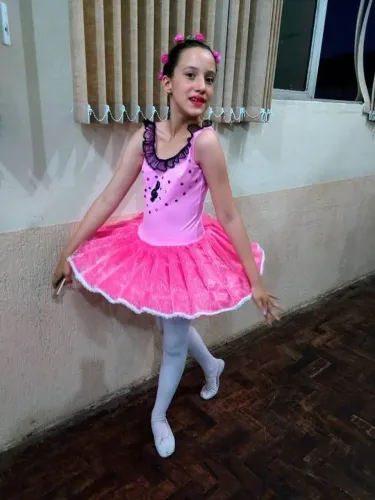 collant de ballet infantil rosa e preto