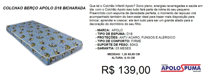 Colchão para berço padrão d18 - a pronta entrega