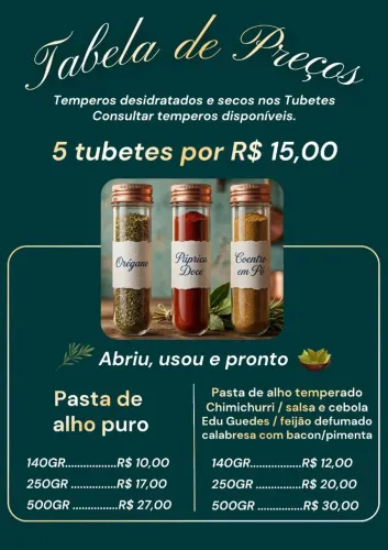 Temperos desidratados e naturais e Alho triturado natural 