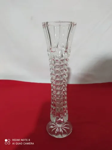 Vaso solitário vintage de cristal padrão waffle