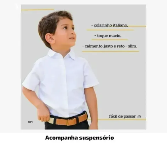 Camisa Social Infantil + Suspensório Tam 1