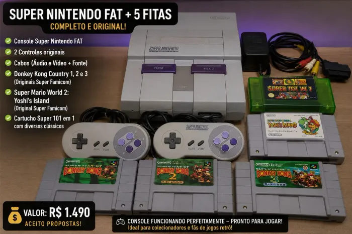 Super Nintendo FAT com trilogy donkey Kong e Yoshi Island