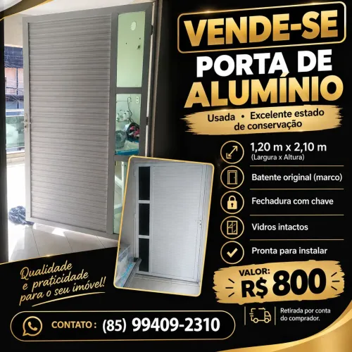 Porta de Alumínio Branco Completa (Com Batente e Chave) - 1,20 x 2,10m