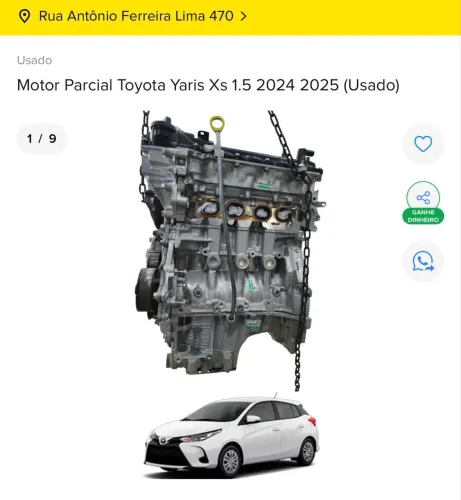 MOTOR PARCIAL TOYOTA YARIS 1.5 2024 2025 COM NF E 3 MESES DE GARANTIA 