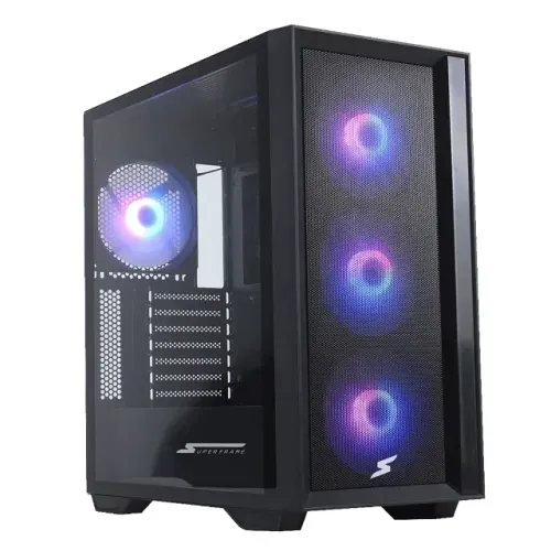 Gabinete Gamer SuperFrame Hawk, RGB, Mid Tower, Vidro Temperado, E-ATX, Black, Sem Fonte,