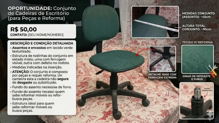Cadeiras de Escritório Variadas - Para Uso, Restauro ou Peças R$50 cada