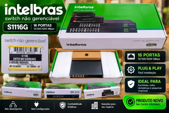 Switch Intelbras S1116G Gigabit 16 Portas - Novo na Caixa!