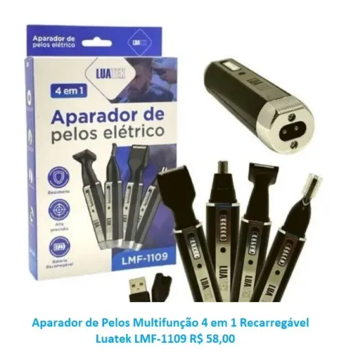 Aparador de Pelos Multifunção 4 em 1 Recarregável Luatek LMF-1109