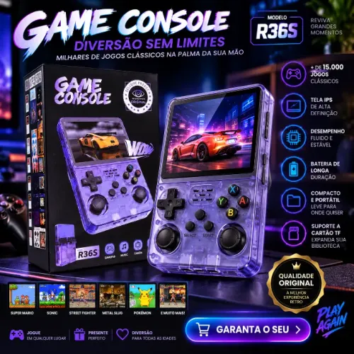 R36S Console Portátil Retrô com +15 Mil Jogos e Tela IPS
