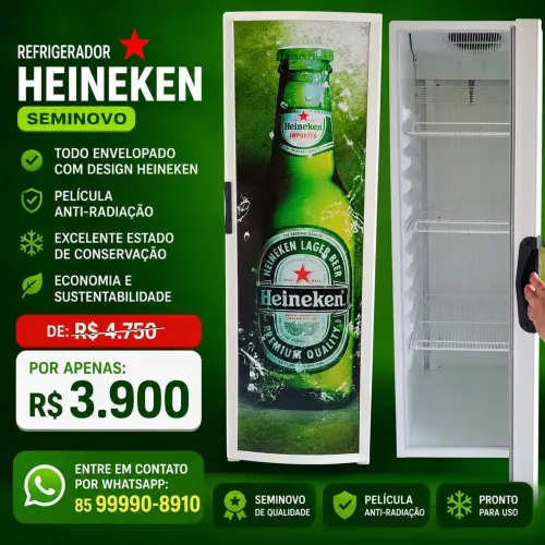 Refrigerador seminovo. Envelopado design Heineken 