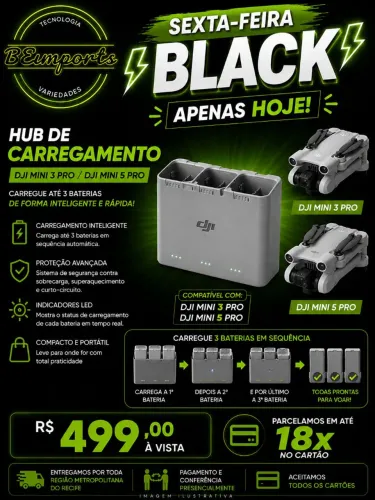 Hub de Carregamento Inteligente ( DJI mini 3 pro/4 pro/5 pro) Em até 18X/ novas