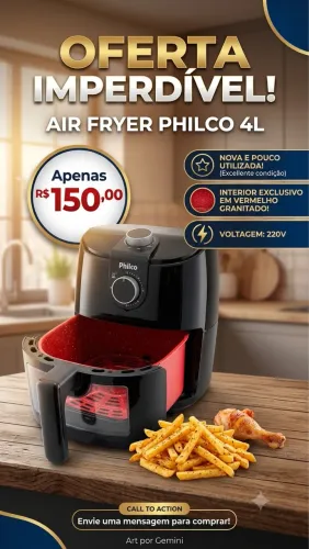 Air Fryer Philco 4L com Cesto Granitado Vermelho - Pouco Uso (220v)