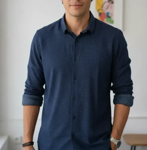 camisa masculina preston field slim fit azul marinho - tam 4 / g