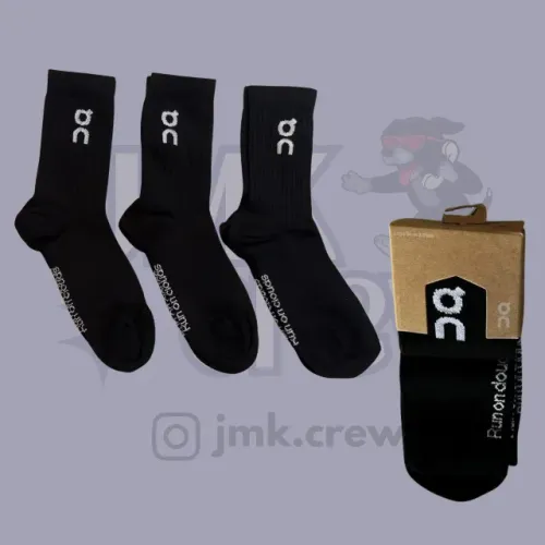 Meias On Running Logo Sock High 3P Pretas | Kit 3 Pares