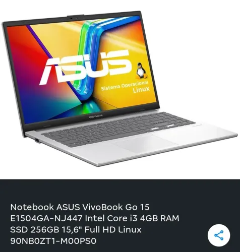 Notebook Asus Vivobook Core i3 256 4GB 256GB 15,6"