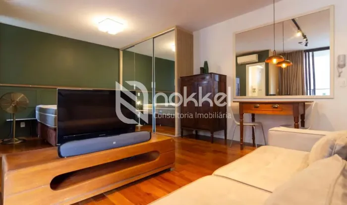 47m² Studio mobiliado, varanda, ar condicionado, lazer, Pinheiros SP