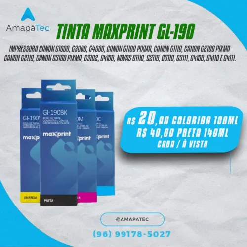Refil Tinta GI-190 Maxprint para impressoras Canon