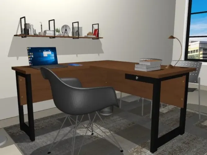 Mesa de Escritório Delluxe Wood Em L: L140cm x P120cm x A74cm