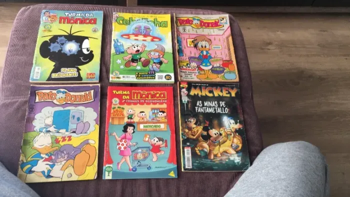 Lote com 6 Gibis Antigos Turma da Mônica, Mickey e Pato Donald