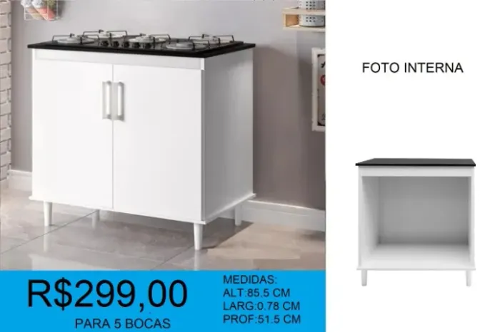 Balcão para cooktop para 5 bocas - entrega gratuita